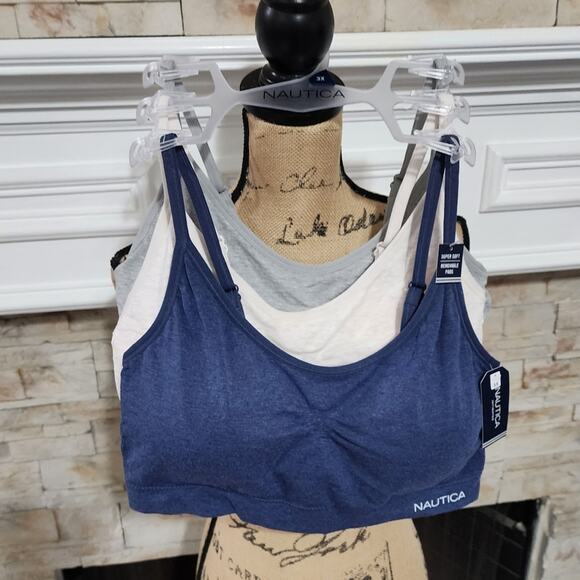 Nautica 3pk active athletic workout lounge bras bralettes plus size 1X 2X‎ New - Picture 1 of 7